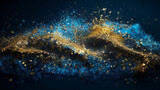 Abstract background of blue gold shimmer glitter splash. Generative AI
