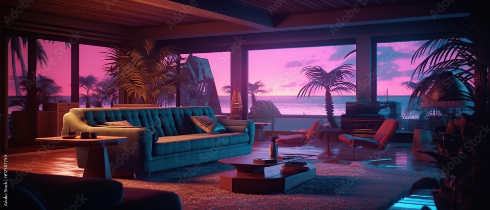 3d Interior in the style of vaporwave Generative AI