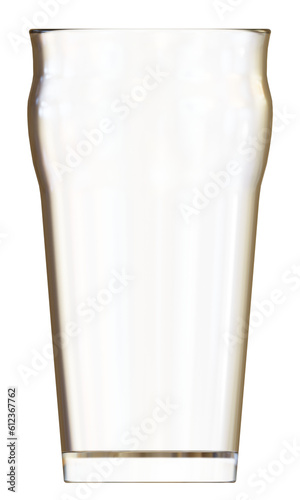 3d illustration of a transparent empty imperial pint glass isolated. Front view.