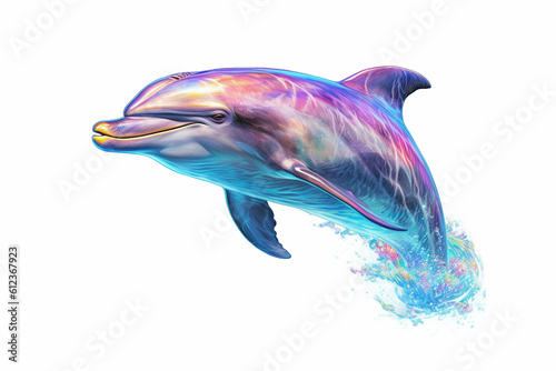 Photography A pastel-colored Dolphin with a majestic mane, rendered in soft hues of pink, purple, and blue, exuding a serene and regal presence