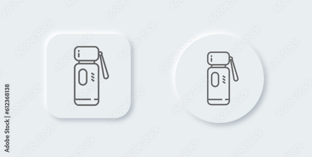 Thermos line icon in neomorphic design style. Hot water signs vector illustration. Thermos line icon in neomorphic design style. Hot water signs vector illustration.