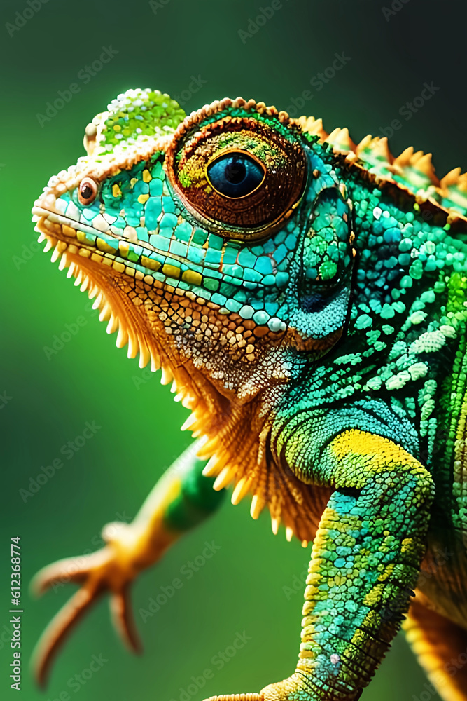 Chameleon reptile wildlife animal macro. Generative ai