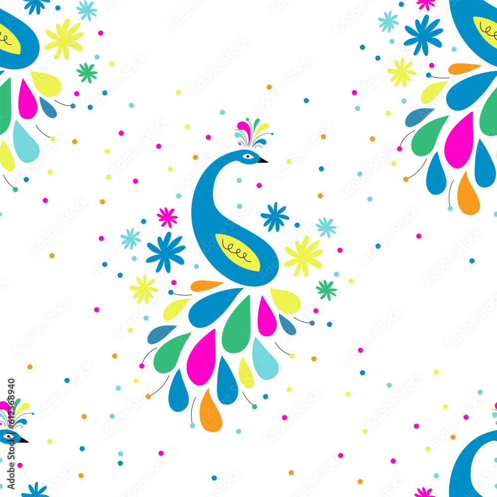Seamless pattern with peacock. Vector illustration