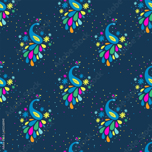 Seamless pattern with peacock. Vector illustration