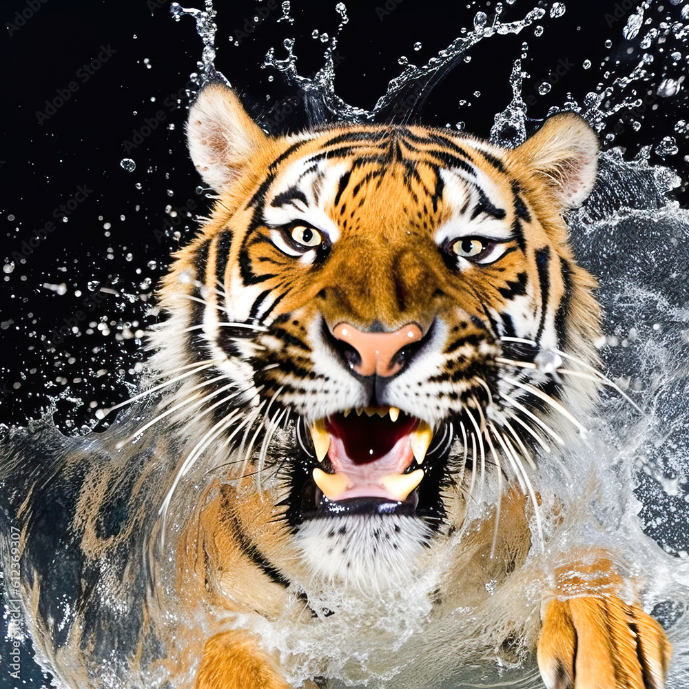 Tiger and splash of water,tiger in the water,portrait of a tiger,Animal Photography