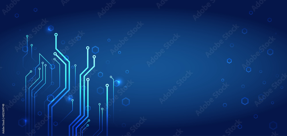 Naklejka premium Hi-tech digital technology and engineering concept. Wide technology communication. Futuristic design for banner or presentation. The abstract circuit board is on a blue background.