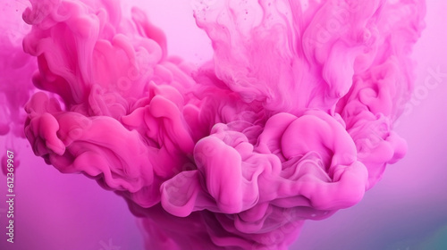 Pink liquid color drop floating in water, cloud shape, colorful smoke explosion, texture background, fashion, femininity, creativity backdrop, swirl abstract background. Generative AI