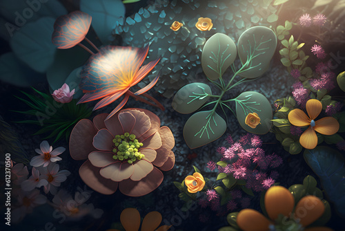 Fantasy Beautiful Flower Background, plant and leaves floral background © MochSjamsul