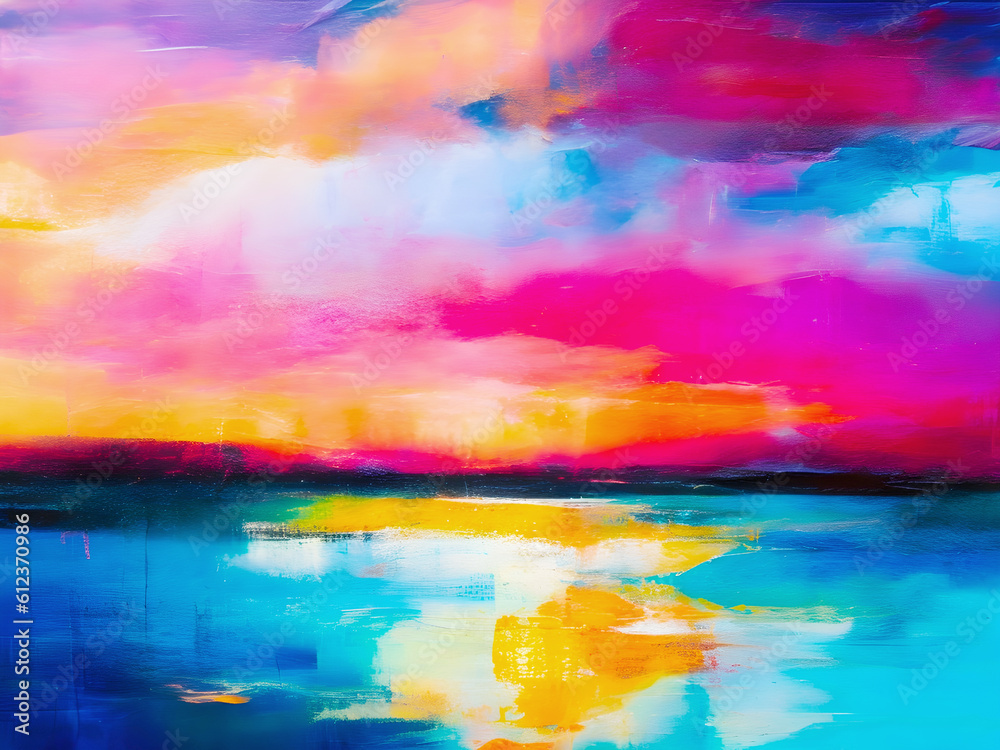 Abstract Acrylic Landscape Painting During Sunset