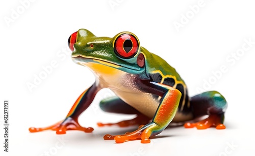 Tropical exotic frog on a white background. Generative AI.
