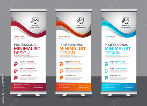 Modern corporate colorful roll up standee banner design template
