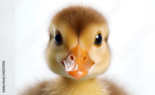 Little duck on a white background. Generative AI.