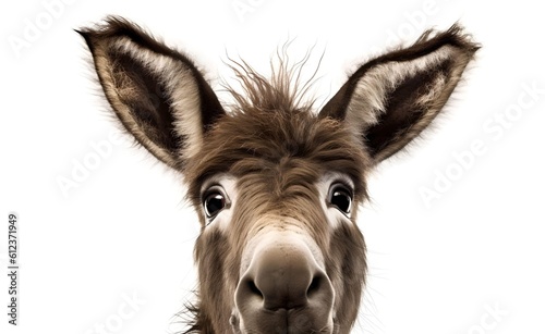 Smiling cheerful donkey on a white background. Generative AI. © Curioso.Photography
