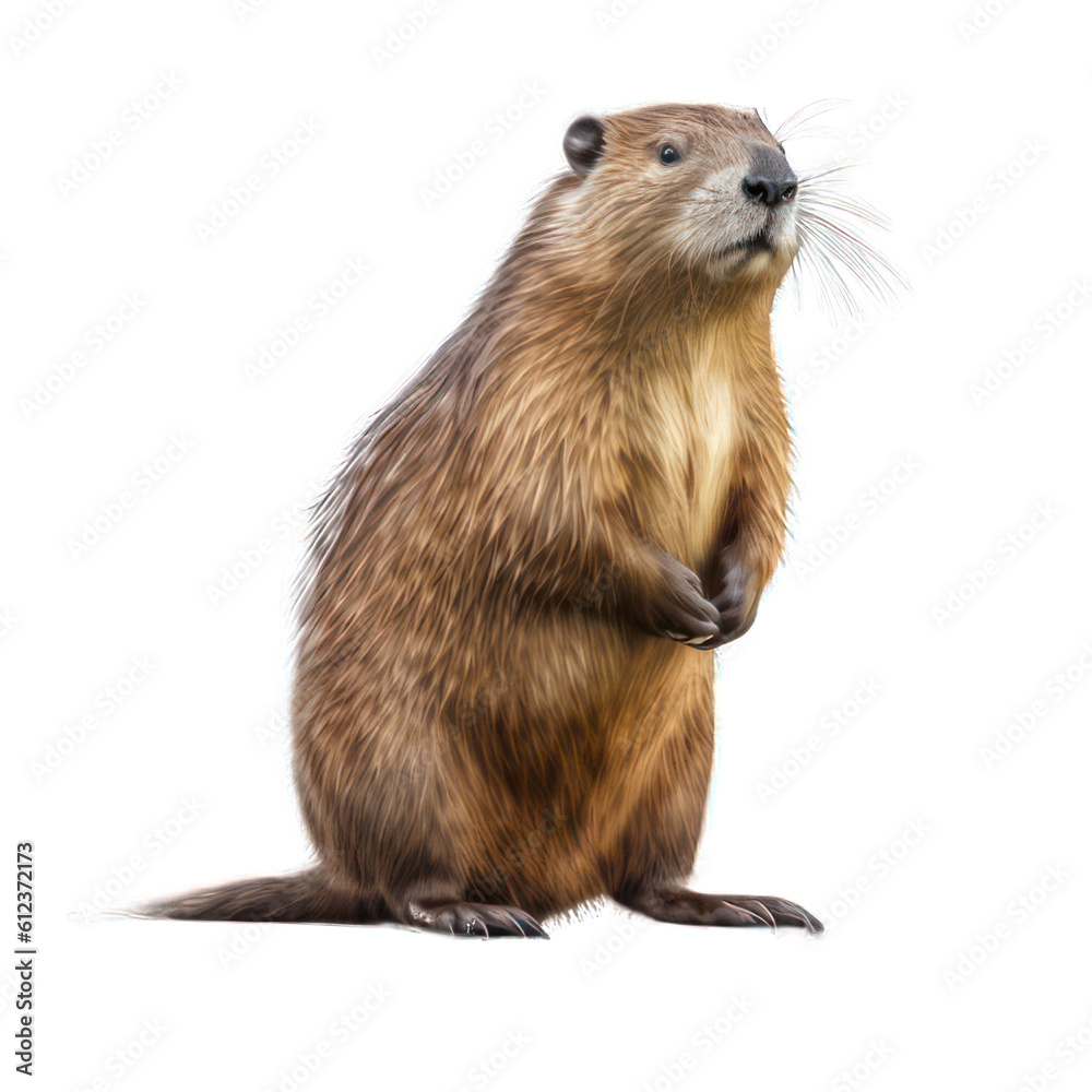Eurasian beaver isolated on white created with Generative AI - obrazy, fototapety, plakaty 