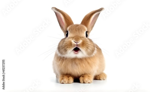 Cute little bunny on a white background. Generative AI.