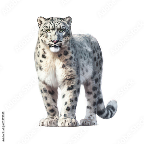 Snow leopard isolated on white created with Generative AI