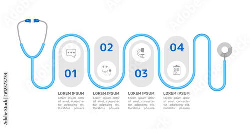 Making doctor appointment infographic chart design template. Editable infochart with icons. Instructional graphics with 4 step sequence. Visual data presentation. Acumin Variable Concept font used