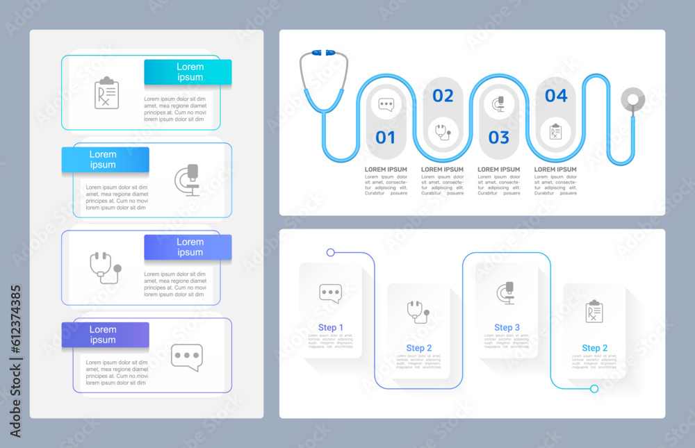Medicine and healthcare infographic chart design templates set