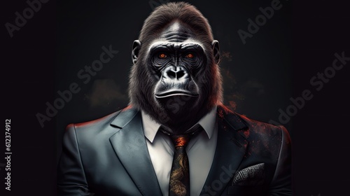 Anthropomorphic Gorilla in Formal Business Suit. Elegant and Abstract Portrait of a Businessman Dressed as an Animal. Generative AI Art  Generative AI