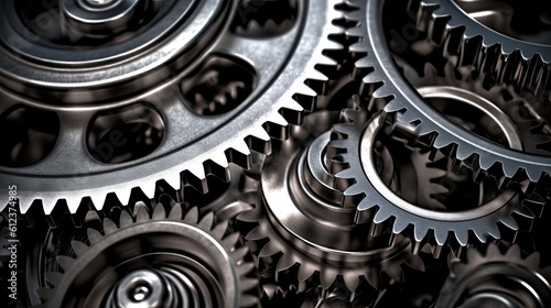 Closeup of Abstract Broken Gears and Cogwheels on a Designer Background, Conceptual Image for Car Bearing Connection: Generative AI
