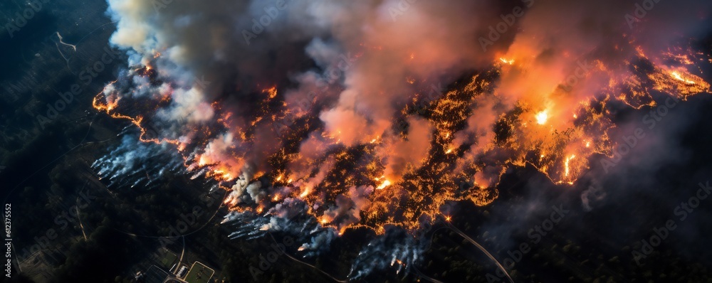 Aerial view of wildfires Generative AI