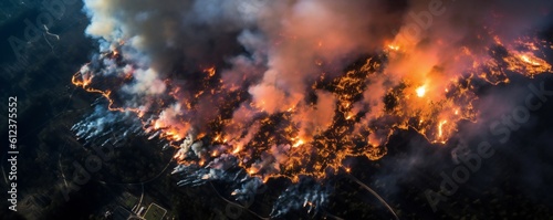Aerial view of wildfires Generative AI