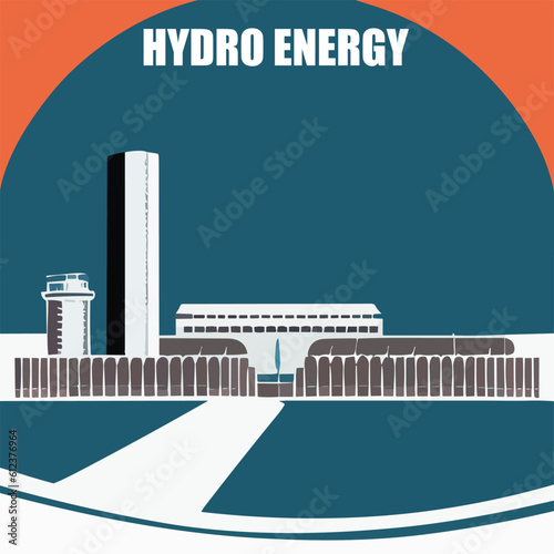 Vector illustration of hydro energy. Hydro power plant. Green energy. Renewable energe