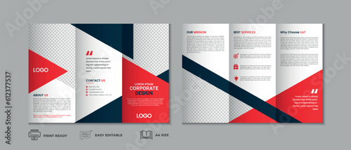 Professional clean modern and corporate trifold brochure template, three fold cover page, three fold brochure background layout design with mockup