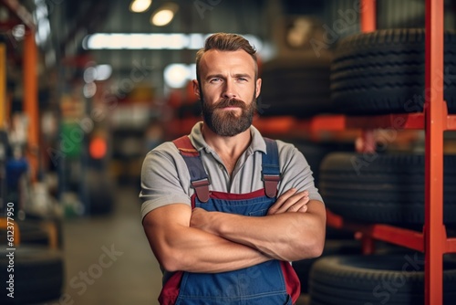 Portrait of a male mechanic working in a repair garage.