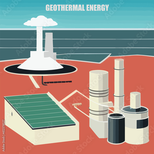 Vectio illustration of geothermal power. Green energy. Renewable energy source