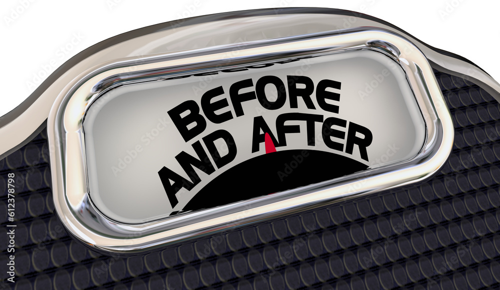 Obraz premium Before and After Scale Diet Weight Loss Plan Comparison 3d Illustration