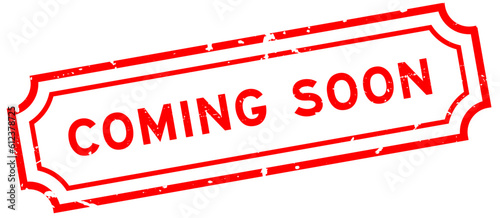 Grunge red coming soon word rubber seal stamp on white background