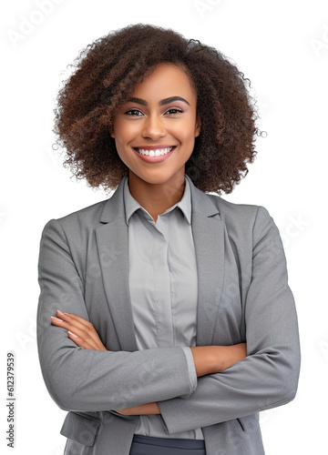 portrait of a young smiling African American business woman posing. Happy girl standing Successful businesswoman