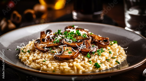 Generative AI. Gourmet Mushroom Risotto with Truffle Oil and Parmesan Shavings