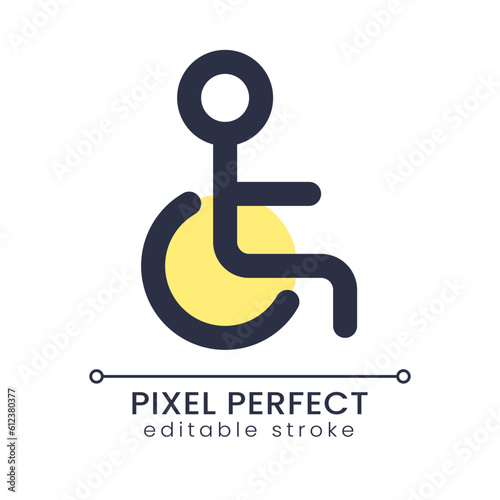 Disability pixel perfect RGB color ui icon. Accessibility for disabled people. Simple filled line element. GUI, UX design for mobile app. Vector isolated pictogram. Editable stroke. Poppins font used