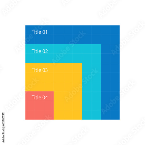 Company expansion infographic chart design template. Brand development. Business planning. Editable infochart with square levels. Visual data presentation. Myriad Pro-Regular font used