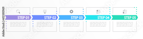 New product development infographic chart design template. Editable infochart with icons. Instructional graphics with 5 step sequence. Visual data presentation. Merriweather Sans font used