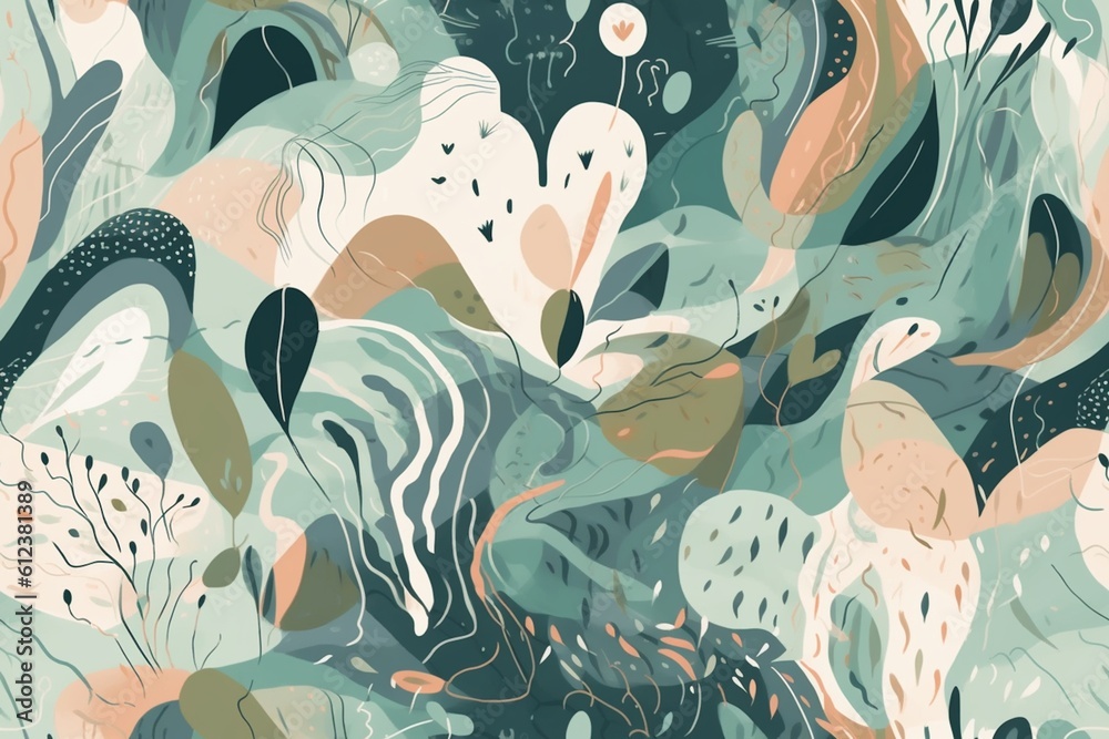 Nature Inspired Abstract Artwork with Organic Shapes and Soothing Colors Created with Generative AI Nature Inspired Abstract Artwork with Organic Shapes and Soothing Colors Created with Generative AI