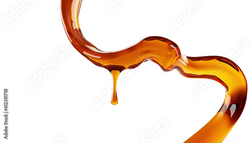 3D Render Maple Syrup Honey Pouring Isolated Design on White Background with Copy Space, liquid, food photography, food styling, food presentation, advertising, branding, graphic design, Banner, 
