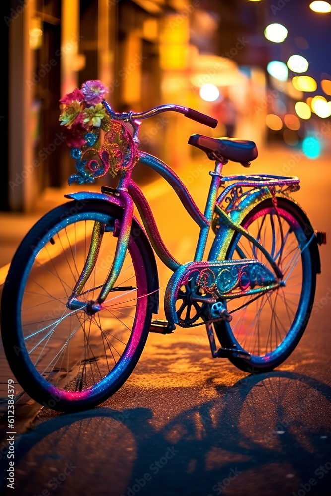 Colorful bicycle on the road Created with generative Ai technology