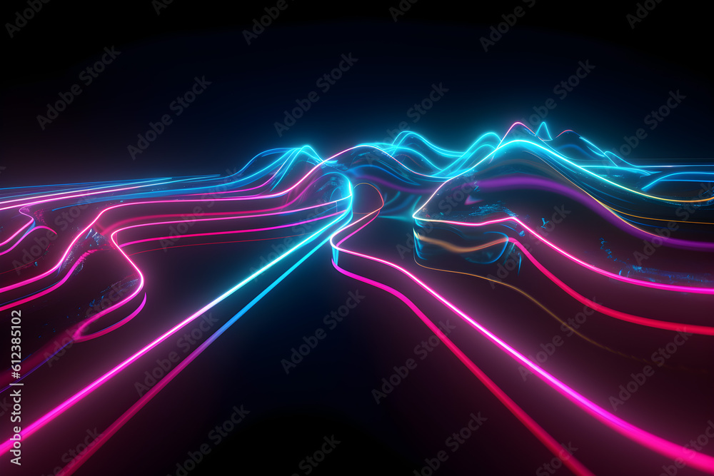 Abstract neon background with ascending pink and blue glowing lines, Generative AI Abstract neon background with ascending pink and blue glowing lines, Generative AI
