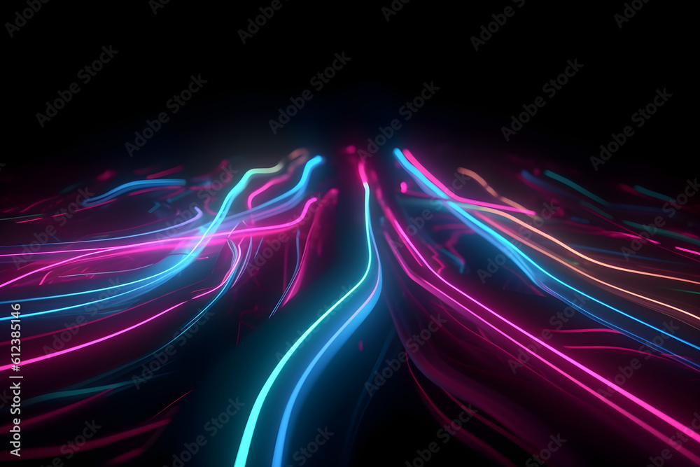 Abstract neon background with ascending pink and blue glowing lines, Generative AI Abstract neon background with ascending pink and blue glowing lines, Generative AI