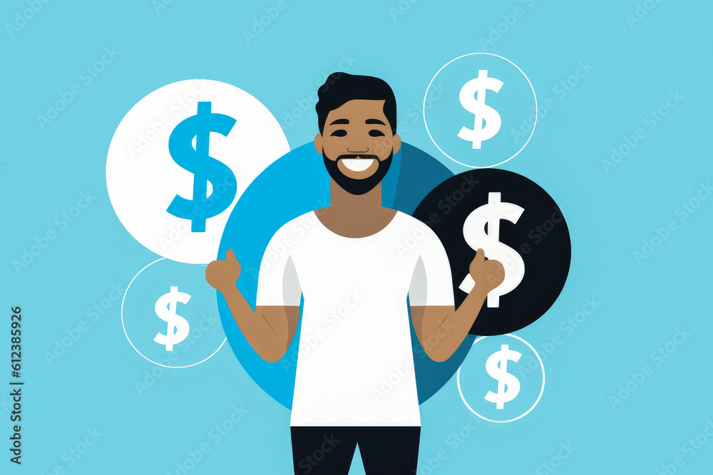 Happy business owner saving money , Business idea for profit , business or receiving quarterly bonus at work , Created with generative AI Happy business owner saving money , Business idea for profit , business or receiving quarterly bonus at work , Created with generative AI