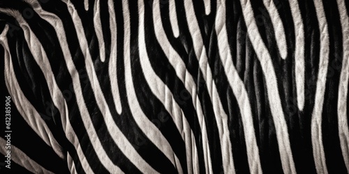 Patterns of black and white zebra stripes, wide background. Generative ai.