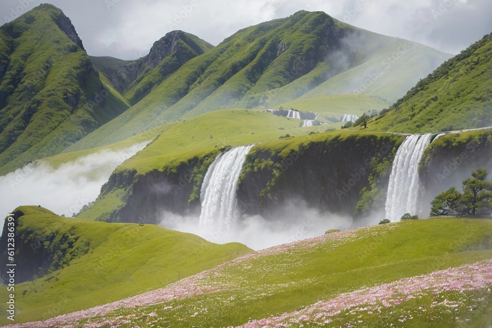 Fototapeta premium Mist from waterfall. Generative AI.