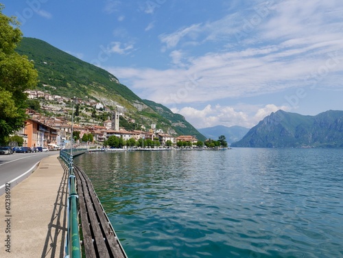 Panoramic view of Predore at Lake Iseo, Lombardy, Italy.