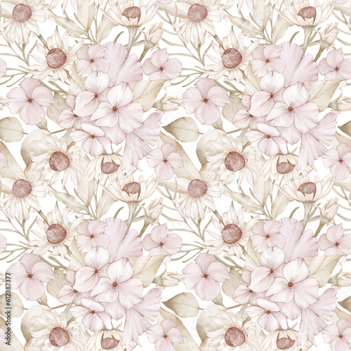 pattern of pink flowers with beige leaves