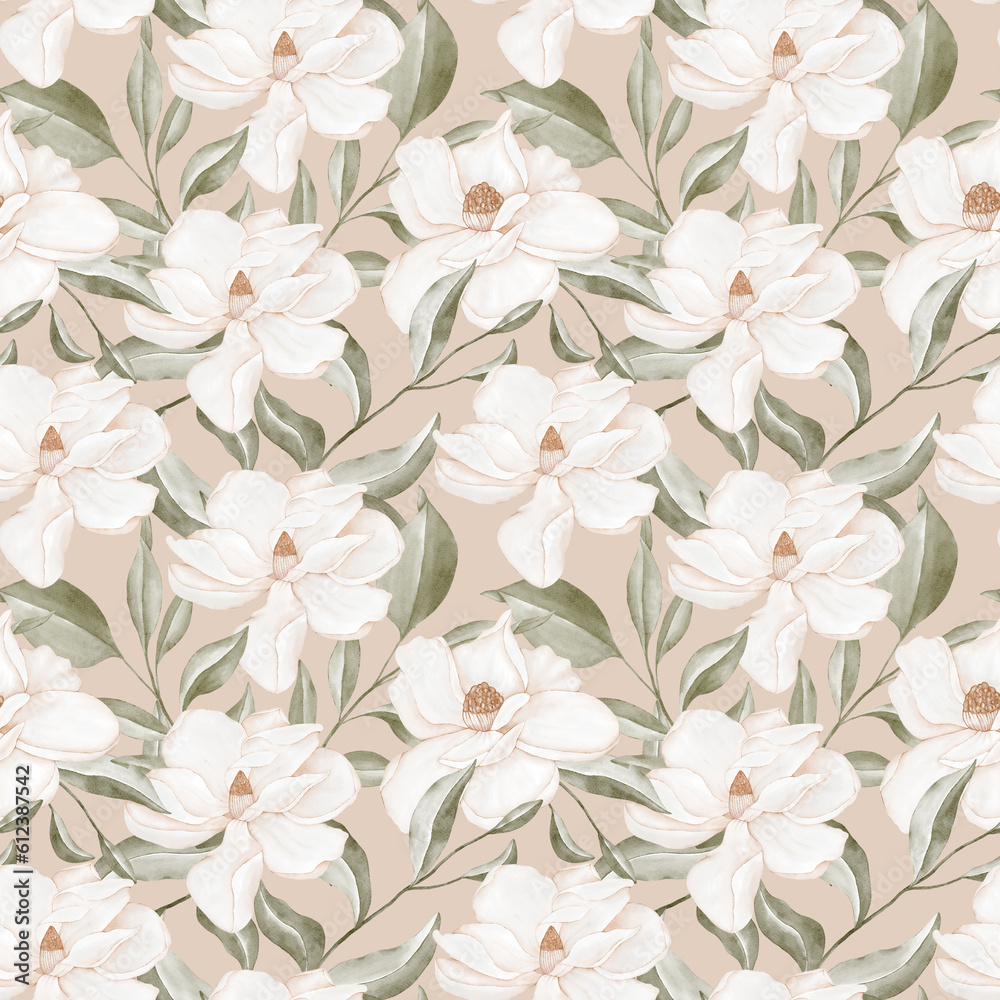 Seamless pattern with beige magnolias Seamless pattern with beige magnolias