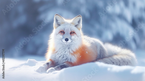 AI generative image about a fox in a snowy winter scene 