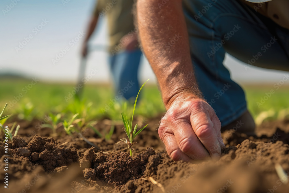 Person planting seedling, generative ai Person planting seedling, generative ai